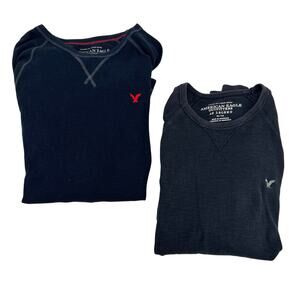 American Eagle navy blue & gray thermal vintage fit waffle knit shirts size XL